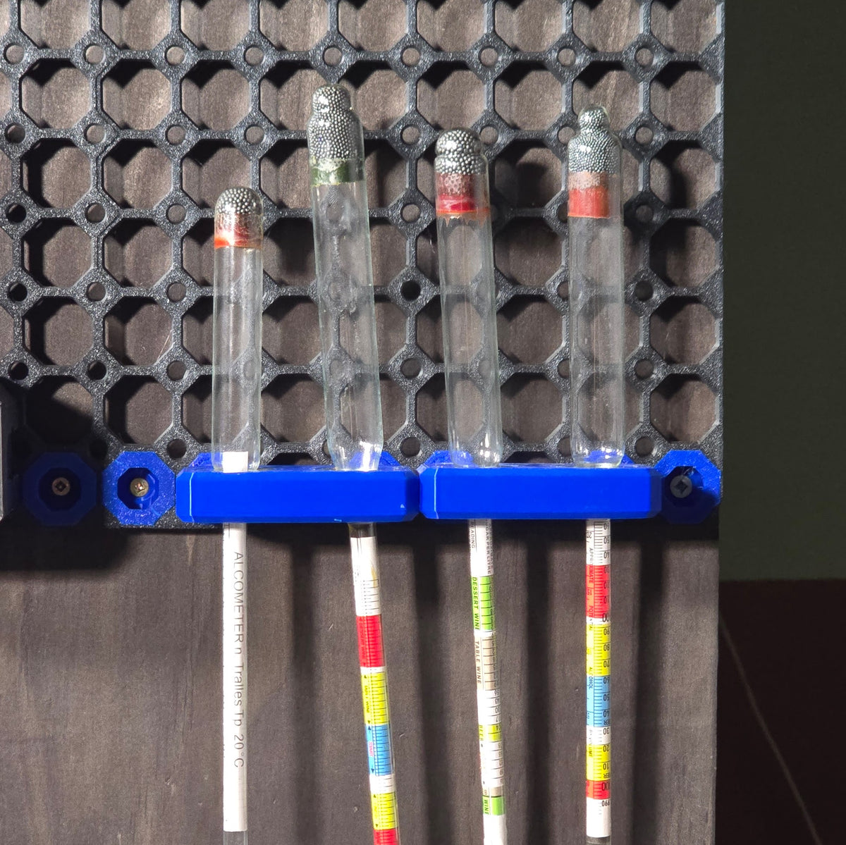 Modular hydrometer and alcometer holder mounted on a Multiboard panel